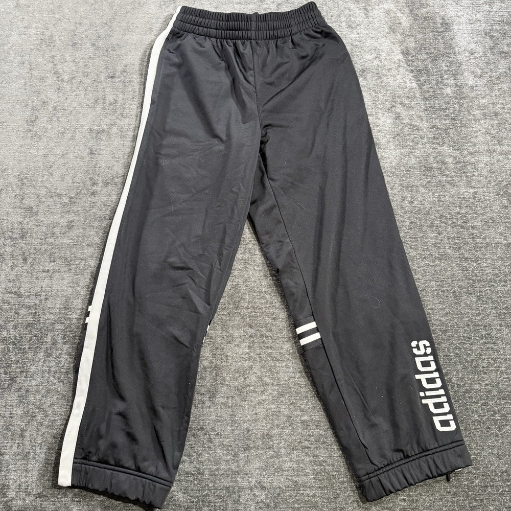 Vintage Adidas Sweatpants Boy's Size Medium Black Zip Ankle Track Pants 3 Stripe